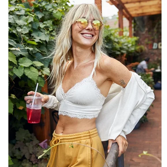 NWT Aerie Ribbed Eyelash Lace Trim Longline Bralette, Small, Color Heather Frost - Picture 3 of 13